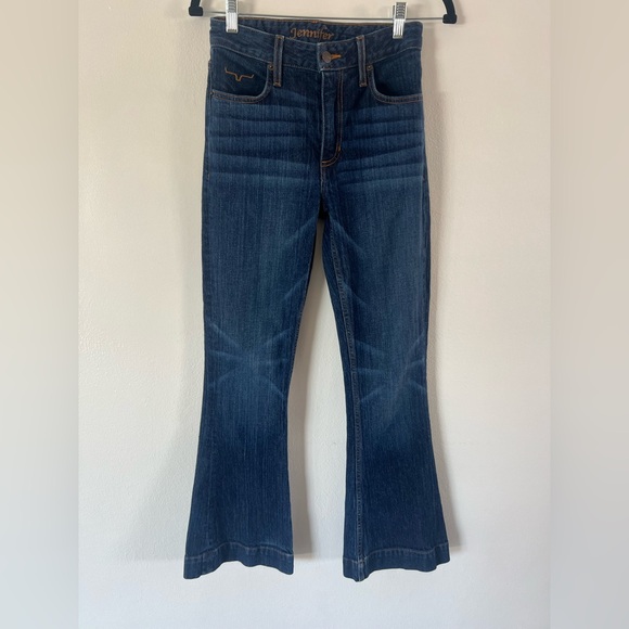 Kimes Ranch Jennifer Dark Wash High Rise Flare Leg With Trouser Hem Jeans - Picture 3 of 11